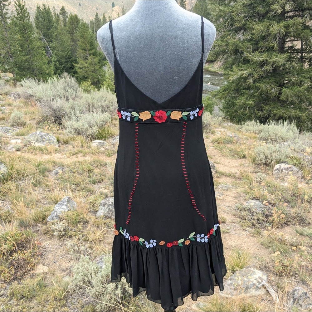 Vintage Y2K Sue Wong Black Silk Floral Applique Dress 8 Whimsigoth Embroidered - Picture 2 of 16